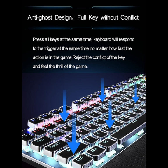 AULA F2088 108 Keys Mixed Light Mechanical Blue Switch Wired USB Gaming Keyboard with Metal Button(Black)