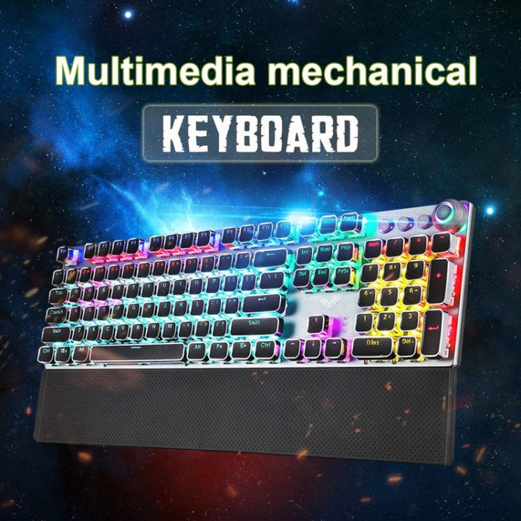 AULA F2088 108 Keys Mixed Light Mechanical Blue Switch Wired USB Gaming Keyboard with Metal Button(Black)