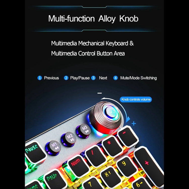 AULA F2088 108 Keys Mixed Light Mechanical Blue Switch Wired USB Gaming Keyboard with Metal Button(Black)
