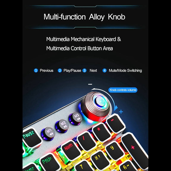 AULA F2088 108 Keys Mixed Light Mechanical Blue Switch Wired USB Gaming Keyboard with Metal Button(Black)
