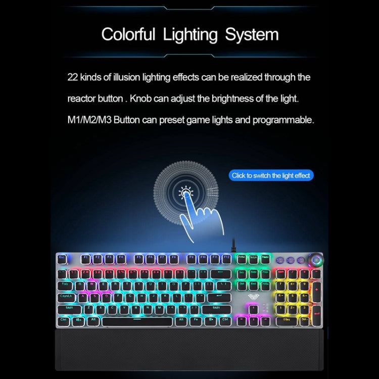AULA F2088 108 Keys Mixed Light Mechanical Blue Switch Wired USB Gaming Keyboard with Metal Button(Black)