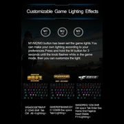 AULA F2088 108 Keys Mixed Light Mechanical Blue Switch Wired USB Gaming Keyboard with Metal Button(Black)