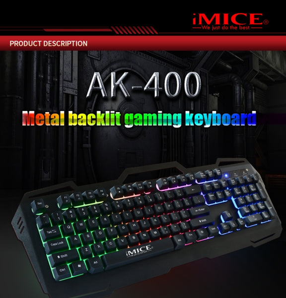iMICE AK-400 USB Interface 104 Keys Wired Colorful Backlight Gaming Keyboard for Computer PC Laptop(Black)