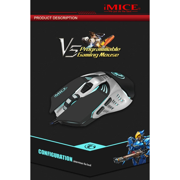 iMICE V5 USB 7 Buttons 4000 DPI Wired Optical Colorful Backlight Gaming Mouse for Computer PC Laptop (White)