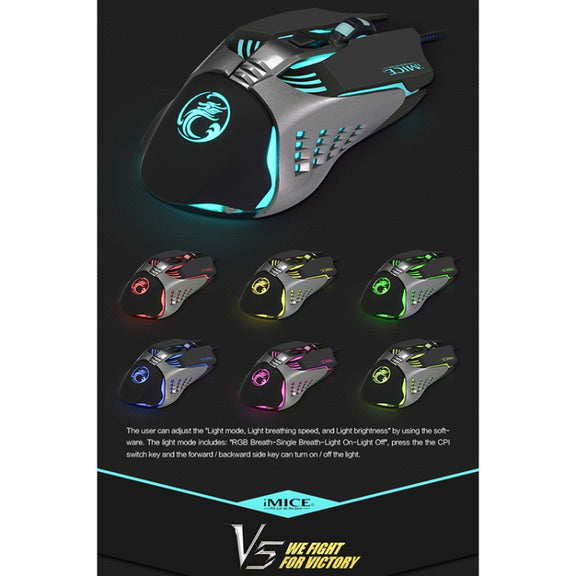 iMICE V5 USB 7 Buttons 4000 DPI Wired Optical Colorful Backlight Gaming Mouse for Computer PC Laptop (White)