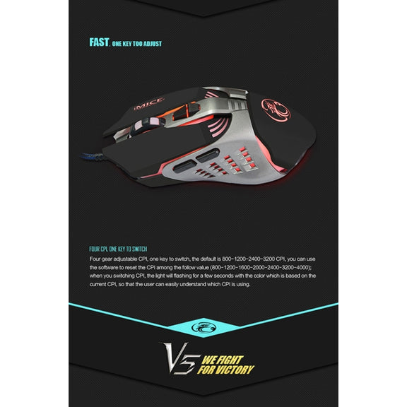 iMICE V5 USB 7 Buttons 4000 DPI Wired Optical Colorful Backlight Gaming Mouse for Computer PC Laptop (White)