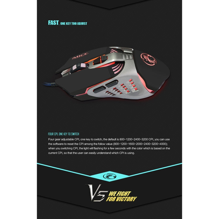 iMICE V5 USB 7 Buttons 4000 DPI Wired Optical Colorful Backlight Gaming Mouse for Computer PC Laptop (White)