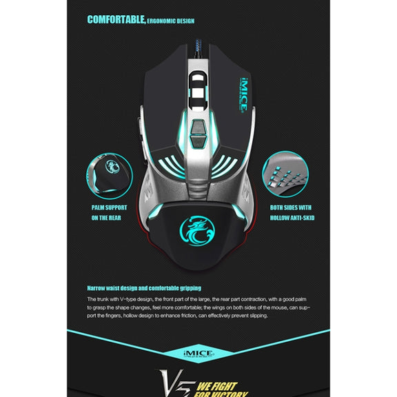 iMICE V5 USB 7 Buttons 4000 DPI Wired Optical Colorful Backlight Gaming Mouse for Computer PC Laptop (White)