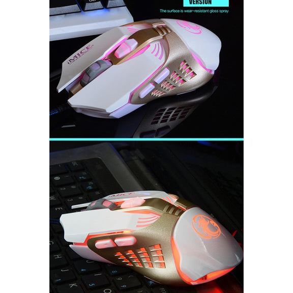 iMICE V5 USB 7 Buttons 4000 DPI Wired Optical Colorful Backlight Gaming Mouse for Computer PC Laptop (White)