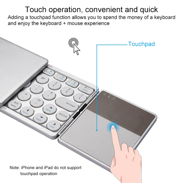 GK408 Three-fold Rechargeable Wireless Bluetooth Keyboard with Touchpad, Support Android / IOS / Windows (Silver)