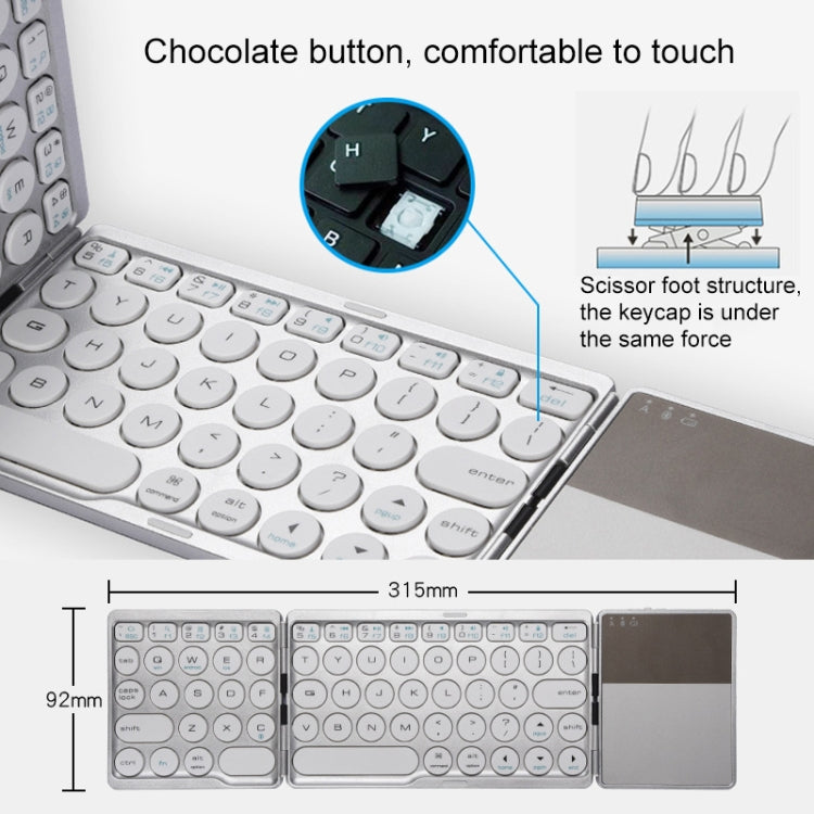 GK408 Three-fold Rechargeable Wireless Bluetooth Keyboard with Touchpad, Support Android / IOS / Windows (Black Grey)