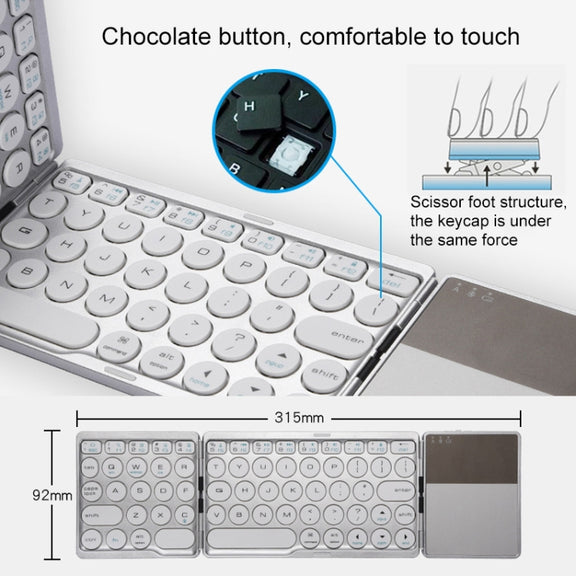 GK408 Three-fold Rechargeable Wireless Bluetooth Keyboard with Touchpad, Support Android / IOS / Windows (Black Grey)