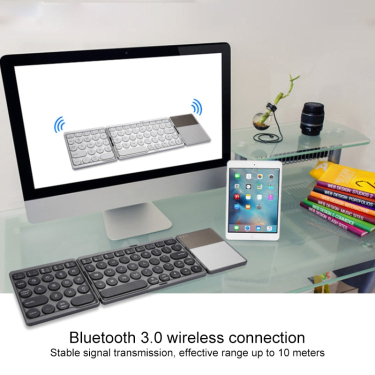 GK408 Three-fold Rechargeable Wireless Bluetooth Keyboard with Touchpad, Support Android / IOS / Windows (Silver)