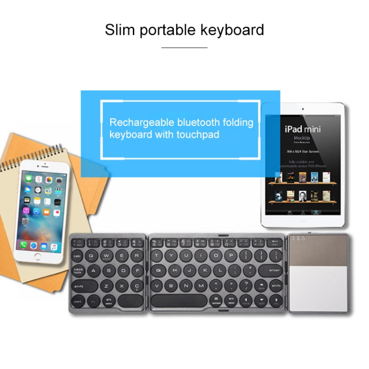 GK408 Three-fold Rechargeable Wireless Bluetooth Keyboard with Touchpad, Support Android / IOS / Windows (Silver)