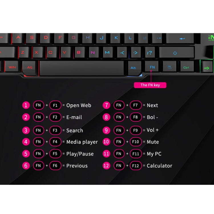 iMICE AK-600 Wired USB Floating Keycap Characters Glow Backlit Gaming Keyboard(Black)