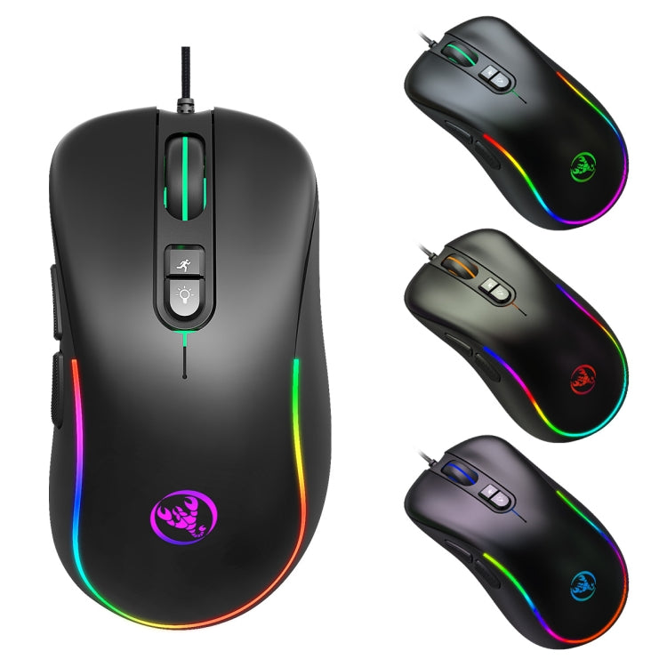 HXSJ J300 7 Keys RGB Lighting Programmable Gaming Wired Mouse(Black)