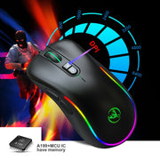HXSJ J300 7 Keys RGB Lighting Programmable Gaming Wired Mouse(Black)