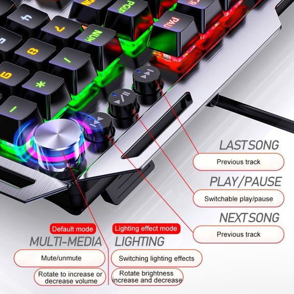 YINDIAO K100 USB Metal Mechanical Gaming Wired Keyboard, Mixed Light Blue Shaft (White)