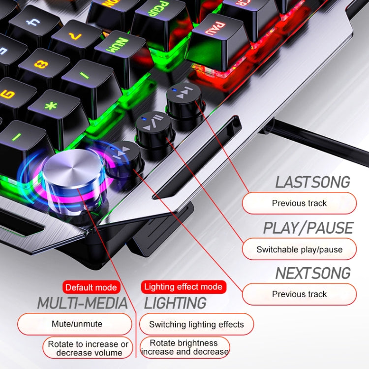 YINDIAO K100 USB Metal Mechanical Gaming Wired Keyboard, Mixed Light Blue Shaft (White)