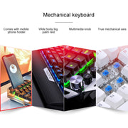 YINDIAO K100 USB Metal Mechanical Gaming Wired Keyboard, Mixed Light Blue Shaft (White)