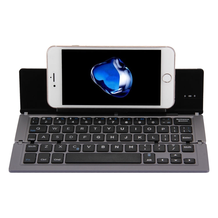 F18 Ultra-slim Rechargeable Foldable 58 Keys Bluetooth Wireless Keyboard with Holder (Grey)