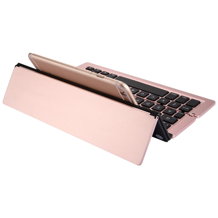 F18 Ultra-slim Rechargeable Foldable 58 Keys Bluetooth Wireless Keyboard with Holder(Rose Gold)