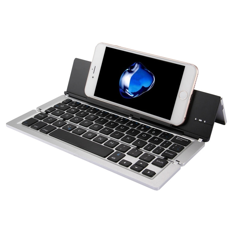 F18 Ultra-slim Rechargeable Foldable 58 Keys Bluetooth Wireless Keyboard with Holder (Silver)