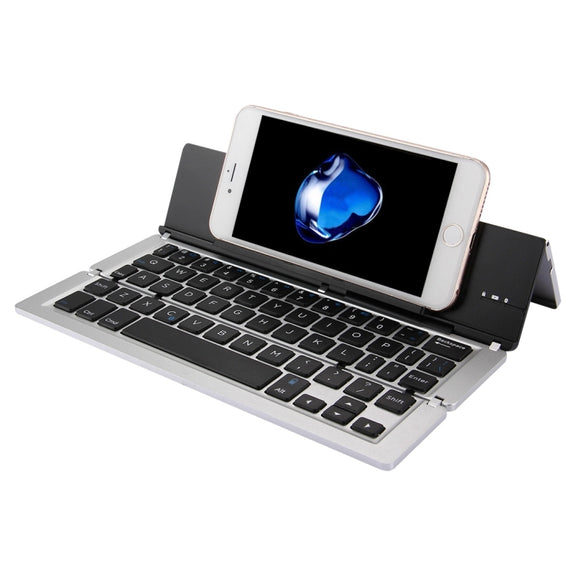 F18 Ultra-slim Rechargeable Foldable 58 Keys Bluetooth Wireless Keyboard with Holder (Silver)