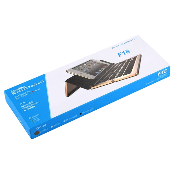 F18 Ultra-slim Rechargeable Foldable 58 Keys Bluetooth Wireless Keyboard with Holder (Silver)