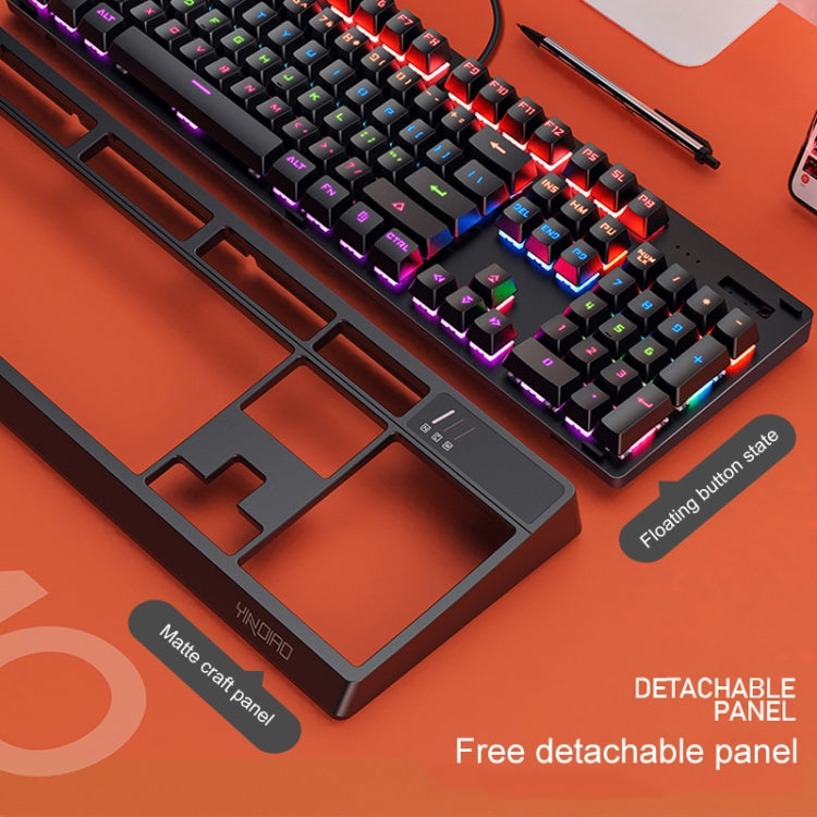 YINDIAO K300 USB Detachable Panel Mechanical Lighting Blue Shaft Gaming Wired Keyboard(Black)