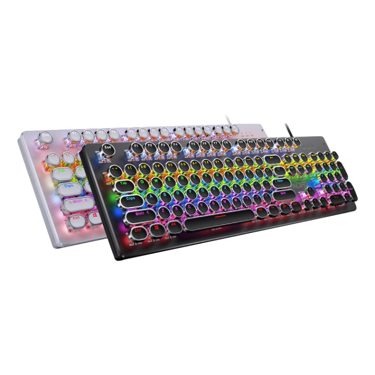 YINDIAO Electroplating Punk Mixed Light USB Mechanical Gaming Wired Keyboard, Blue Shaft (White)