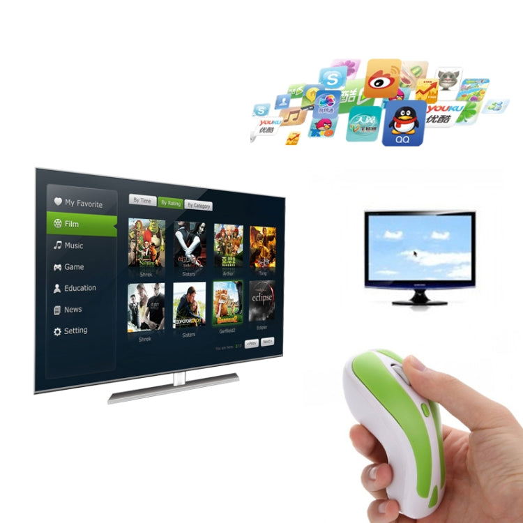 PR-01 6D Gyroscope Fly Air Mouse 2.4G USB Receiver 1600 DPI Wireless Optical Mouse for Computer PC Android Smart TV Box (Green + White)