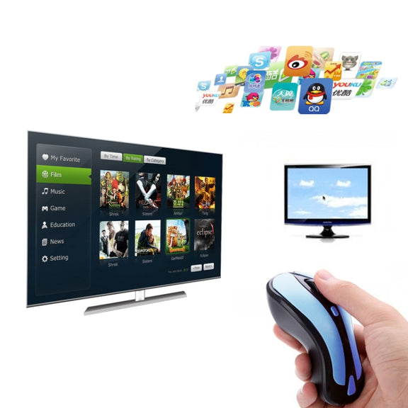PR-01 6D Gyroscope Fly Air Mouse 2.4G USB Receiver 1600 DPI Wireless Optical Mouse for Computer PC Android Smart TV Box (Blue + Black)