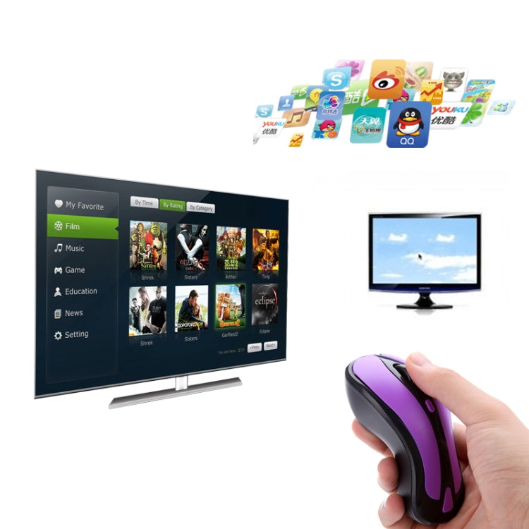PR-01 6D Gyroscope Fly Air Mouse 2.4G USB Receiver 1600 DPI Wireless Optical Mouse for Computer PC Android Smart TV Box (Purple + Black)