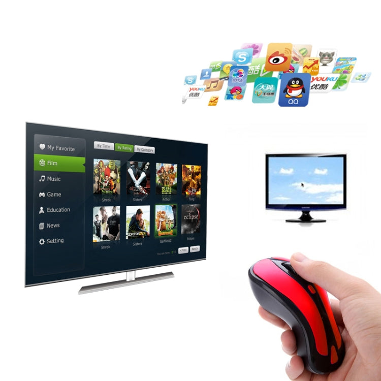 PR-01 6D Gyroscope Fly Air Mouse 2.4G USB Receiver 1600 DPI Wireless Optical Mouse for Computer PC Android Smart TV Box (Red + Black)