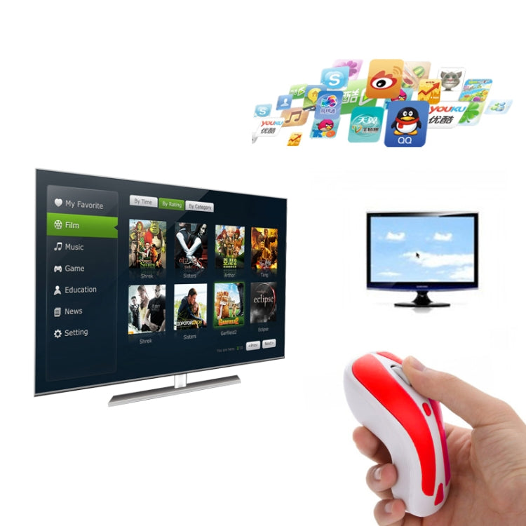 PR-01 6D Gyroscope Fly Air Mouse 2.4G USB Receiver 1600 DPI Wireless Optical Mouse for Computer PC Android Smart TV Box (Red + White)