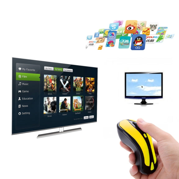 PR-01 6D Gyroscope Fly Air Mouse 2.4G USB Receiver 1600 DPI Wireless Optical Mouse for Computer PC Android Smart TV Box (Yellow + Black)