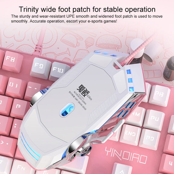 YINDIAO 3200DPI 4-modes Adjustable 7-keys RGB Light Wired Gaming Mechanical Mouse, Style: Audio Version (Pink)