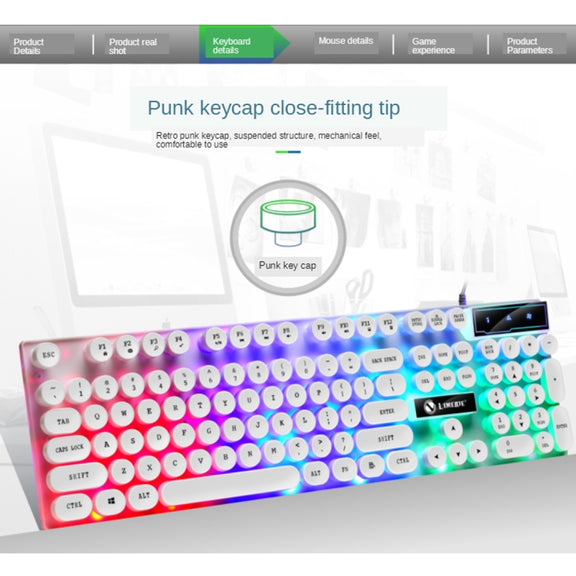 TX300 Mechanical Feel Backlight Punk Wired Keyboard Mouse Set (Black)
