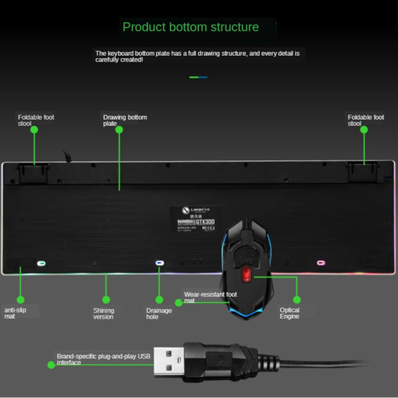 TX300 Mechanical Feel Backlight Punk Wired Keyboard Mouse Set (Black)