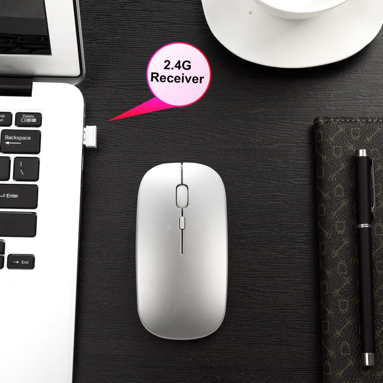 HXSJ M90 2.4GHz Ultrathin Mute Rechargeable Dual Mode Wireless Bluetooth Notebook PC Mouse(Grey)