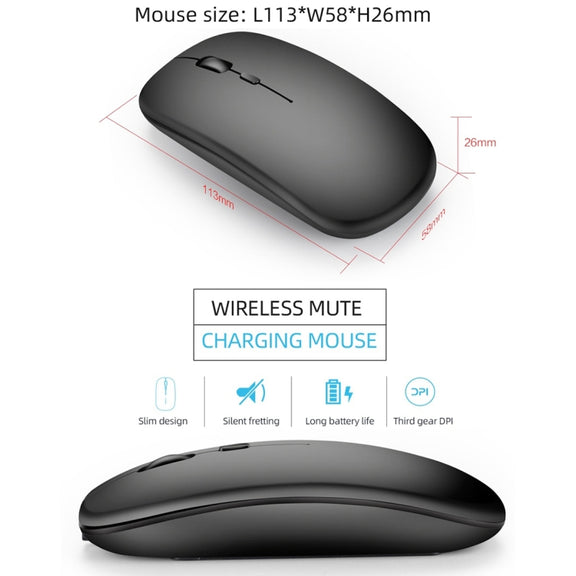 HXSJ M90 2.4GHz Ultrathin Mute Rechargeable Dual Mode Wireless Bluetooth Notebook PC Mouse(Grey)