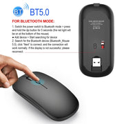 HXSJ M90 2.4GHz Ultrathin Mute Rechargeable Dual Mode Wireless Bluetooth Notebook PC Mouse(Grey)