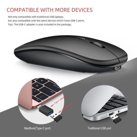 HXSJ M90 2.4GHz Ultrathin Mute Rechargeable Dual Mode Wireless Bluetooth Notebook PC Mouse(Grey)