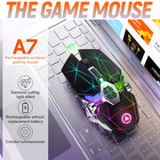 YINDIAO A7 2.4GHz 1600DPI 3-modes Adjustable 7-keys Rechargeable RGB Light Wireless Silent Gaming Mouse (White)