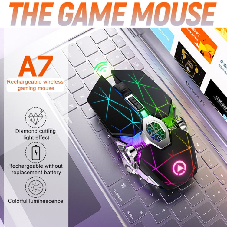 YINDIAO A7 2.4GHz 1600DPI 3-modes Adjustable 7-keys Rechargeable RGB Light Wireless Silent Gaming Mouse (White)