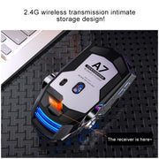 YINDIAO A7 2.4GHz 1600DPI 3-modes Adjustable 7-keys Rechargeable RGB Light Wireless Silent Gaming Mouse (Black)