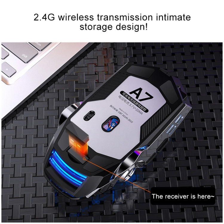 YINDIAO A7 2.4GHz 1600DPI 3-modes Adjustable 7-keys Rechargeable RGB Light Wireless Silent Gaming Mouse (White)