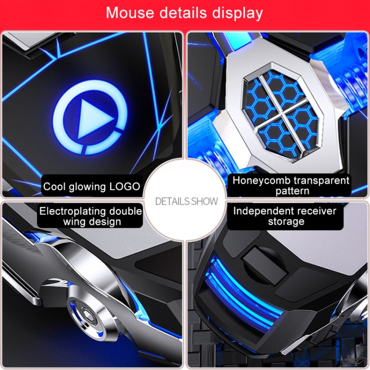 YINDIAO A7 2.4GHz 1600DPI 3-modes Adjustable 7-keys Rechargeable RGB Light Wireless Silent Gaming Mouse (Black)