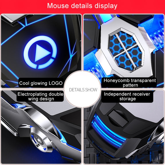 YINDIAO A7 2.4GHz 1600DPI 3-modes Adjustable 7-keys Rechargeable RGB Light Wireless Silent Gaming Mouse (Black)